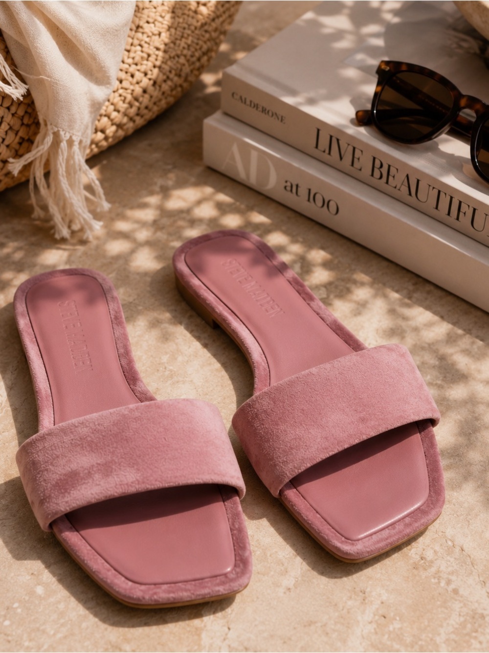 Steve Madden Lumina Dusty Rose Suede Slide Sandals Square Toe Size 7.5